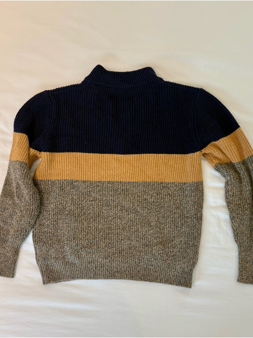 Men's Colorblock Half-Zip Sweater in Navy, Mustard, and Gray - Picture 2 of 3
